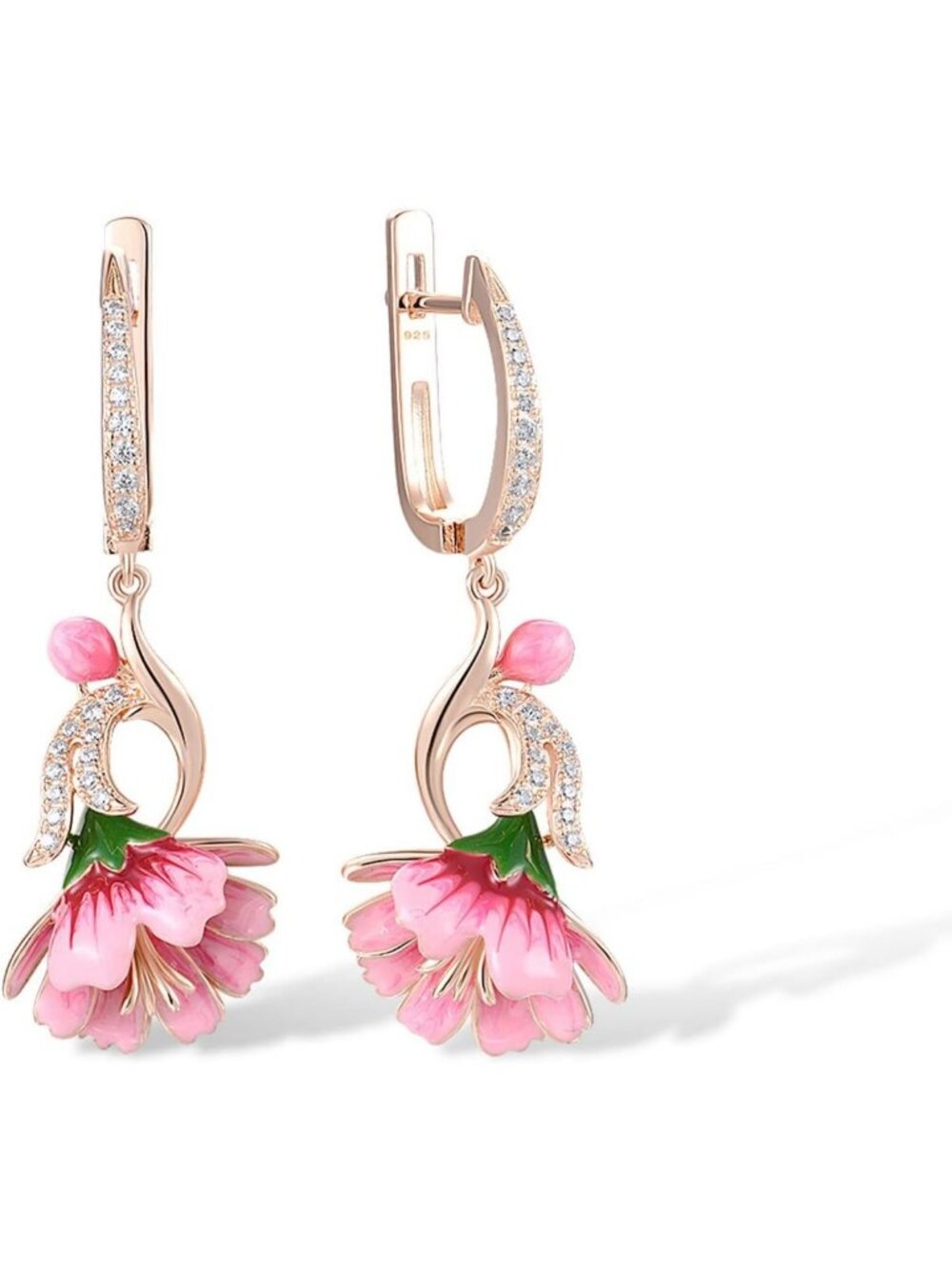 925 Sterling Silver Enamel Floral Drop Earrings - Elegant Jewelry for Any